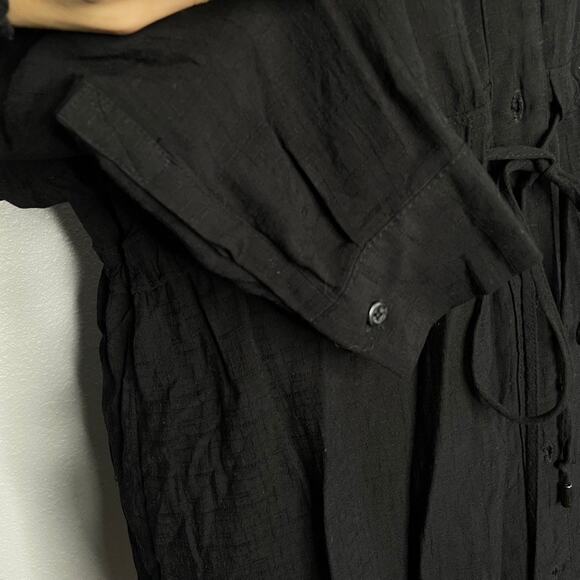 HD IN PARIS Black Button Up Dress Longsleeve Cover Up Semi Sheer Tie Waist Med - Picture 4 of 8